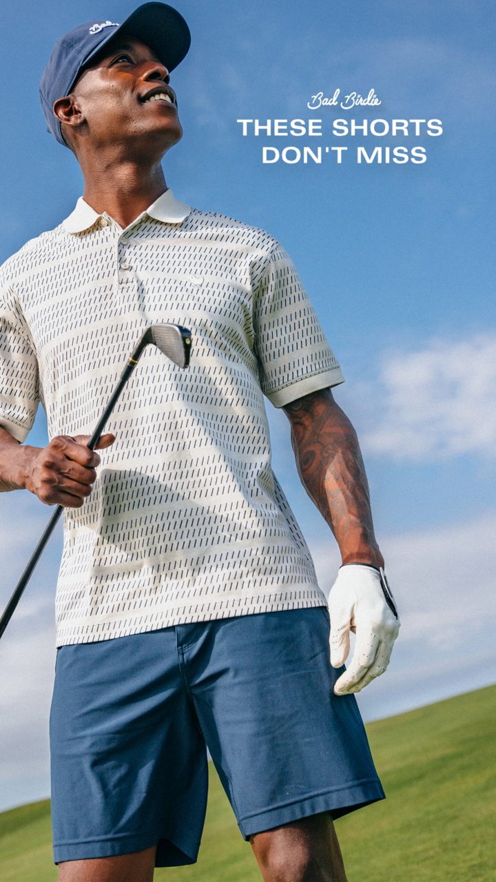 Golf apparel static ad: These shorts don't miss.
