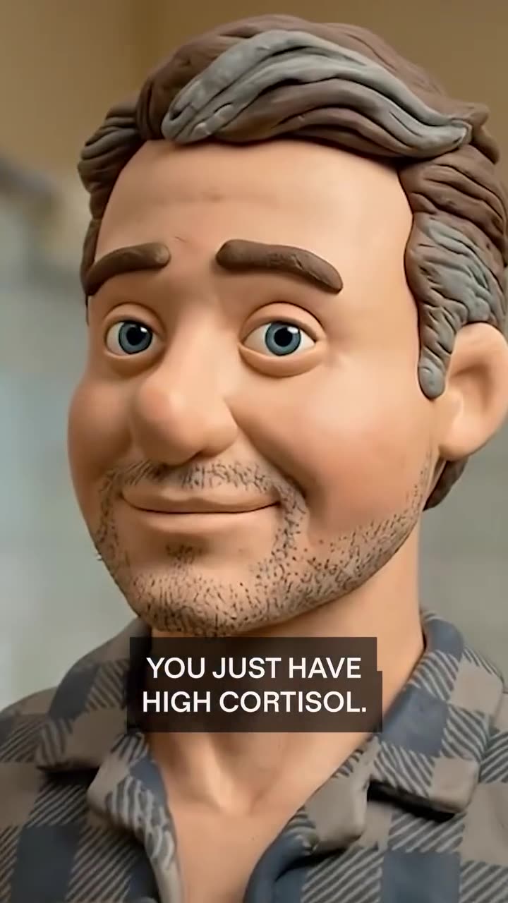 Men's testosterone supplement video ad: You're not ugly, you just have high cortisol.